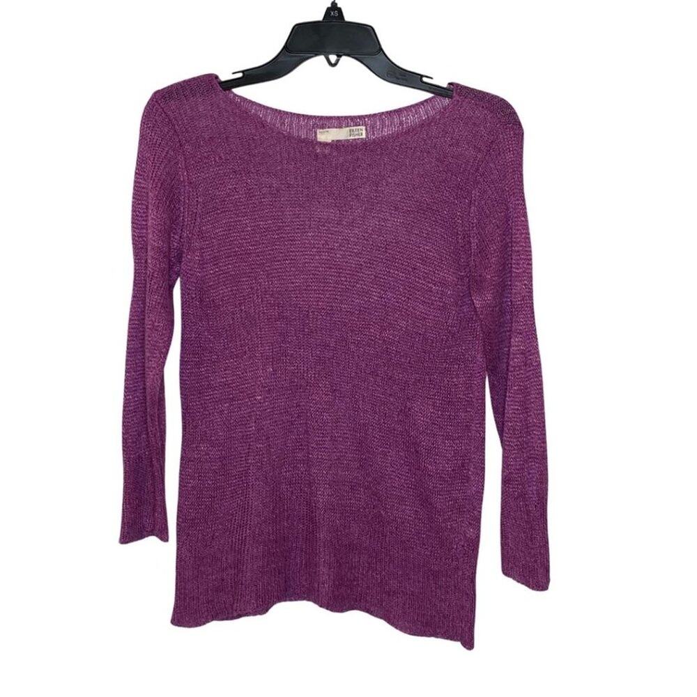 Eileen Fisher Purple Knit Pullover Sweater Top Italian Yarn Scoop Neck Size PS